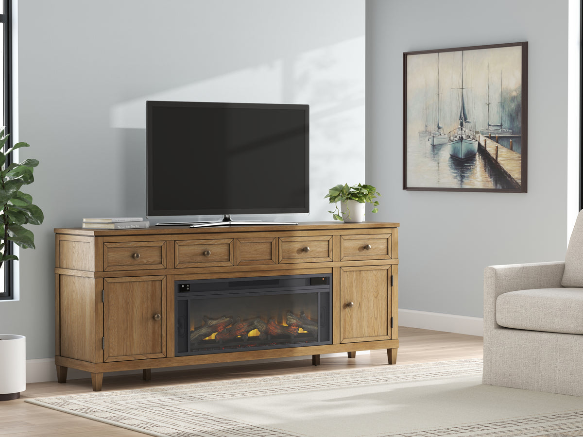 Tampa Furniture Outlet Lutz - Ashley Furniture - Sharlance 81" TV Stand with Electric Fireplace - 81" TV Stand with Electric Fireplace / Light Brown - W655W1