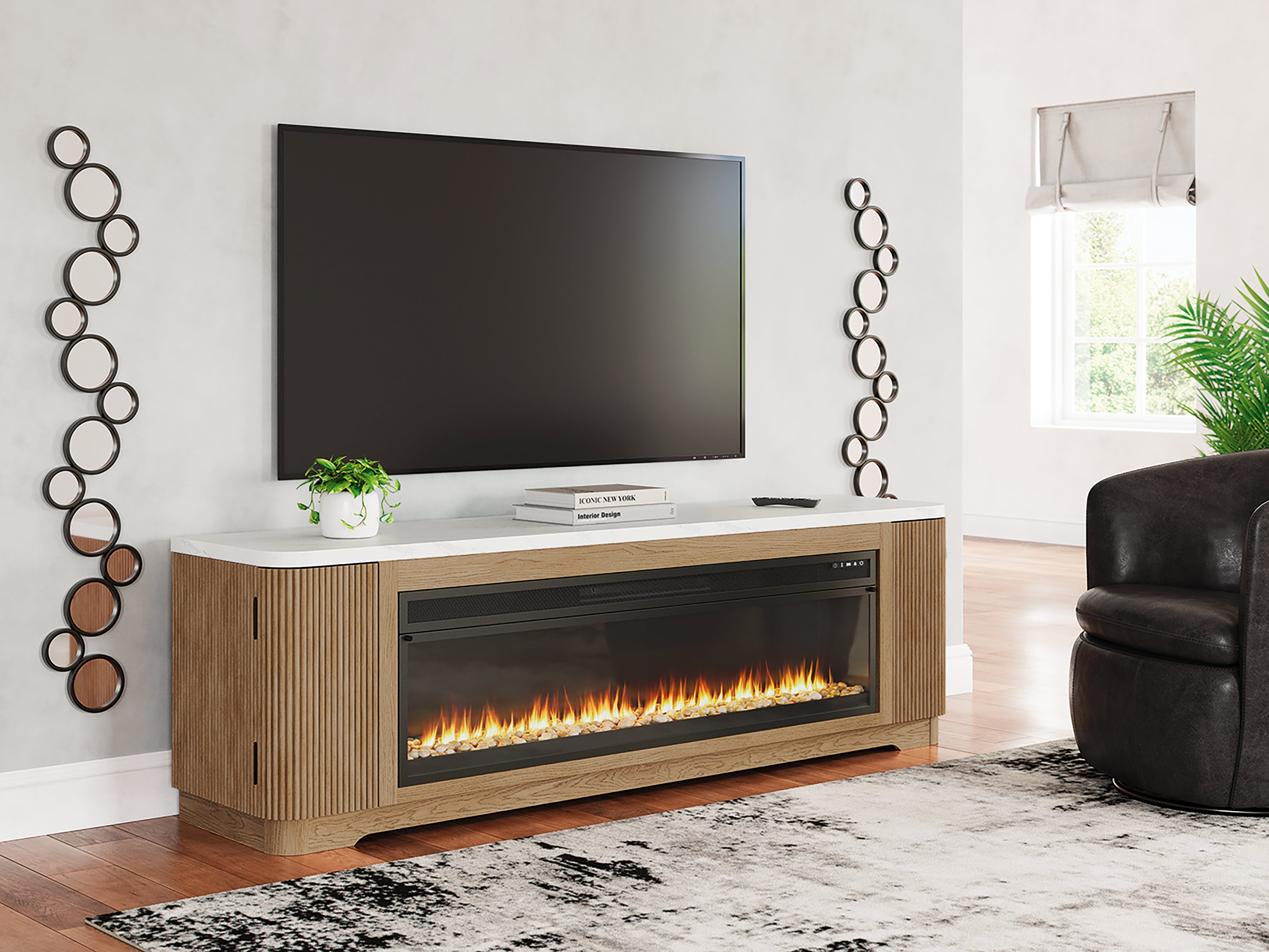 Tampa Furniture Outlet Lutz - Ashley Furniture - Camdill 80" TV Stand with Electric Fireplace - 80" TV Stand with Electric Fireplace / Light Brown - W808W1