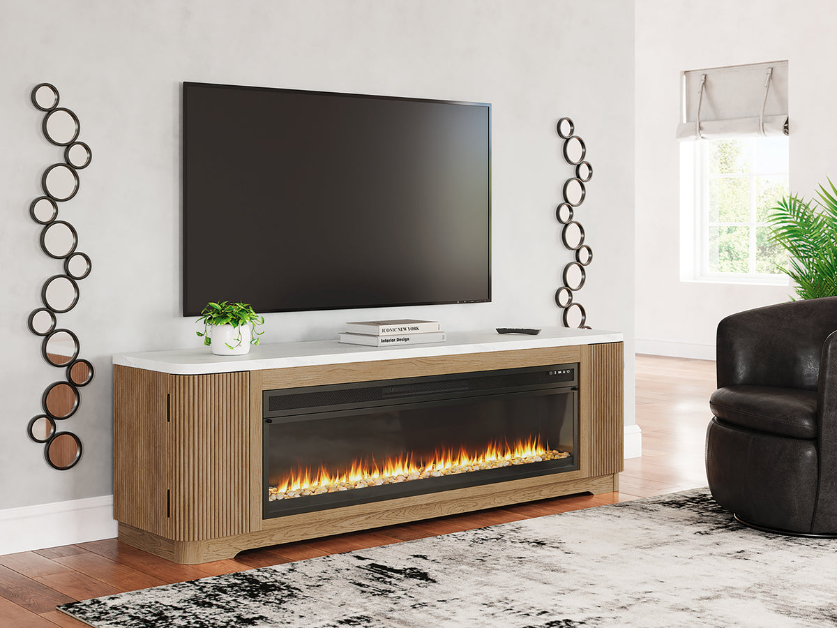 Tampa Furniture Outlet Lutz - Ashley Furniture - Camdill 80" TV Stand with Electric Fireplace - 80" TV Stand with Electric Fireplace / Light Brown - W808W1