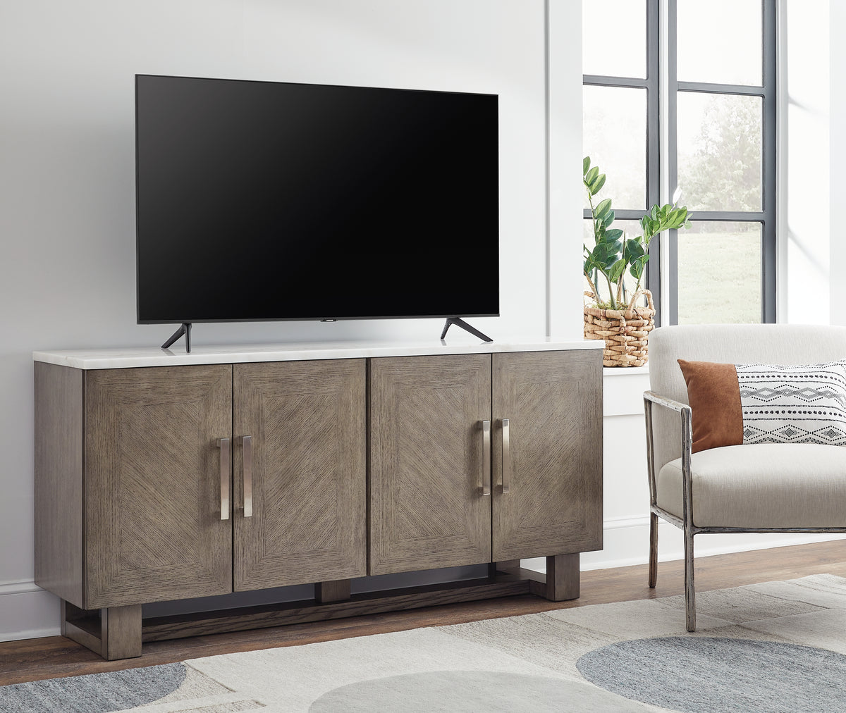 Tampa Furniture Outlet Lutz - Ashley Furniture - Loyaska 68" TV Stand - 68" / Grayish Brown/White - W854-68