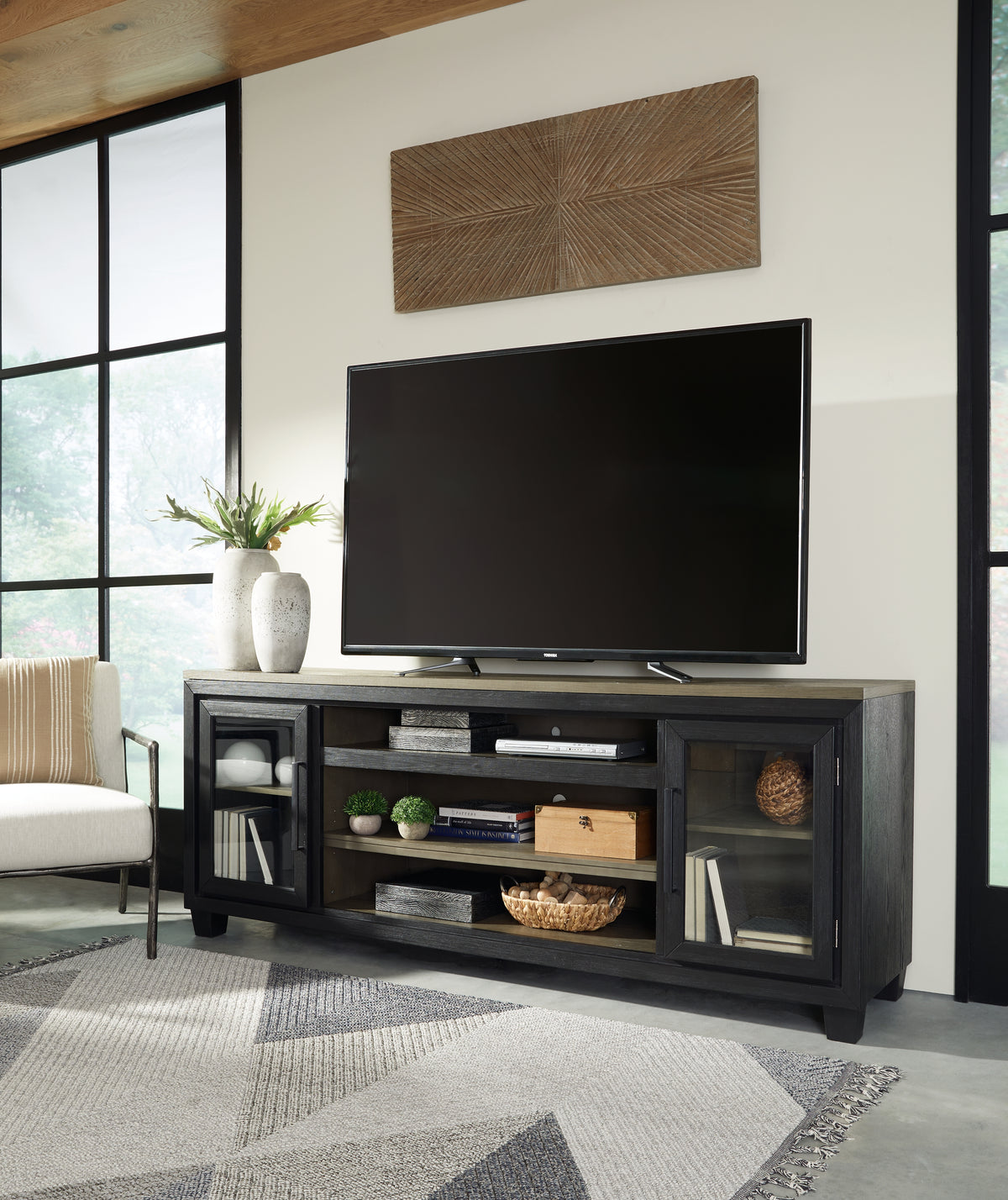 Tampa Furniture Outlet Lutz - Ashley Furniture - Foyland 83" TV Stand - 83" / Black/Brown - W989-68